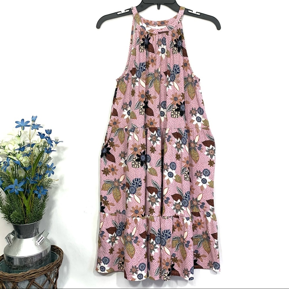 LOFT Women's Pink Floral Sleeveless Tiered Halter Swing Dress - NWT